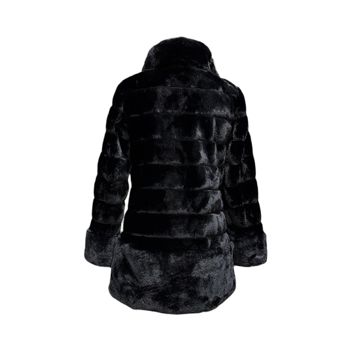 Vince Camuto Women's Elegant Designed Luxe Grooved Faux Fur Coat