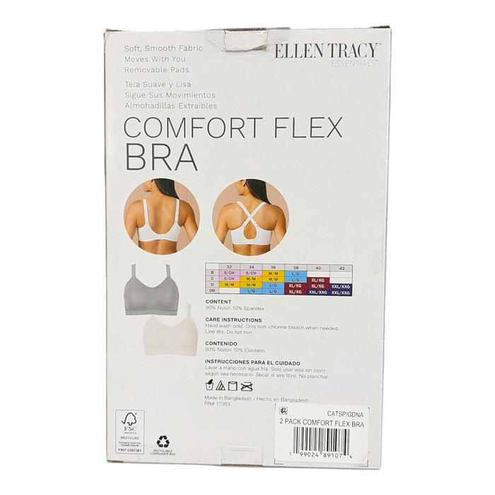 Ellen Tracy Women's 2-Pack Wirefree Adjustable Push Strap Comfort Flex Bra