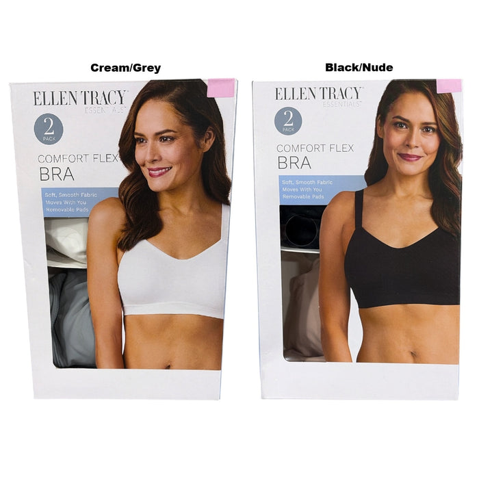 Ellen Tracy Women's 2-Pack Wirefree Adjustable Push Strap Comfort Flex Bra