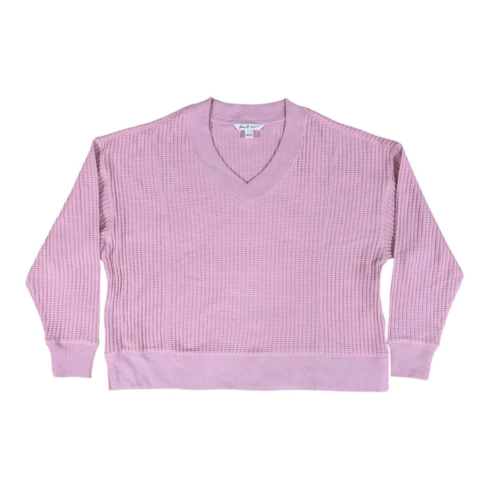 Seven7 Women's Soft And Cozy Waffle V-Neck Long Sleeve Comfortable Top