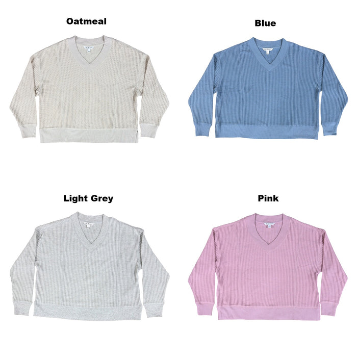 Seven7 Women's Soft And Cozy Waffle V-Neck Long Sleeve Comfortable Top