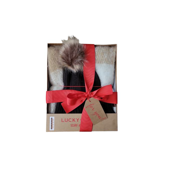 Lucky Brand Women's Soft Knit Scarf and Faux Fur Pom Hat Gift Set