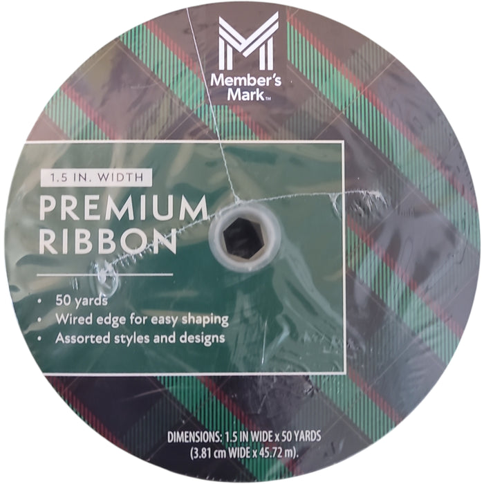 Members Mark 1.5 inch Wide x 50 Yards Wired Edge Holiday Ribbon