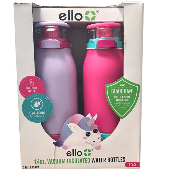 Ello Emma 14 oz. Stainless Steel Water Bottle, 2 Pack Pink/Purple