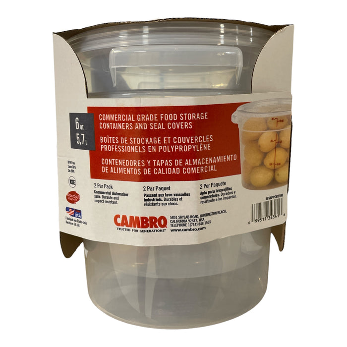 Cambro Commercial Grade Food Storage Containers & Seal Covers, 6 Quart, 2 Pack