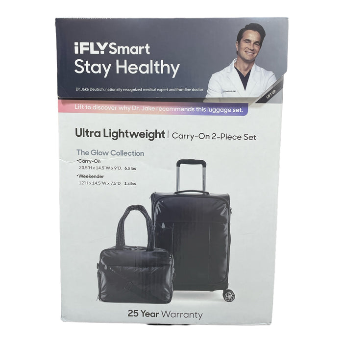 iFly Smart Ultra Lightweight Glow Collection Carry-On 2 Piece Travel Set, Black