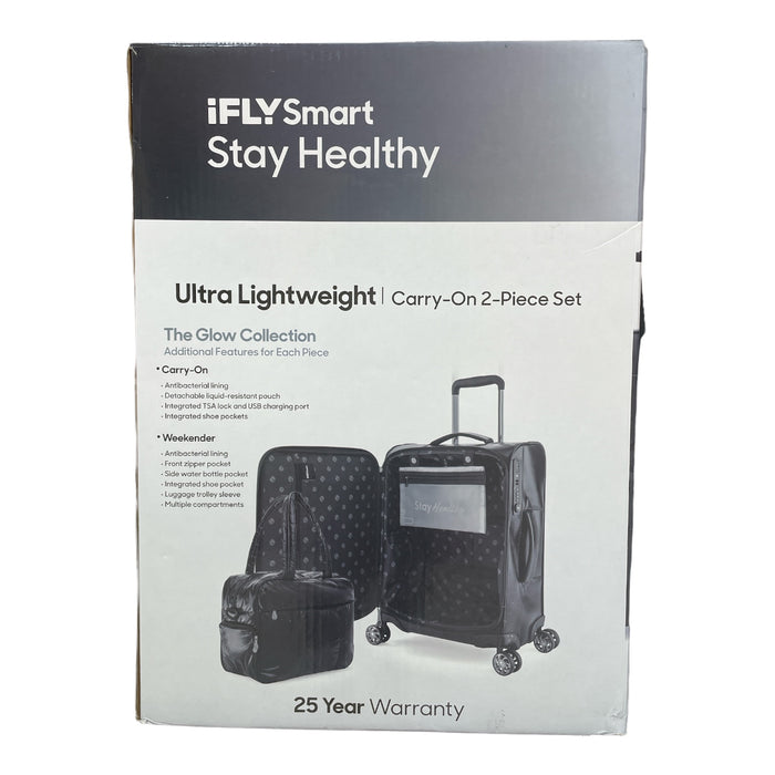 iFly Smart Ultra Lightweight Glow Collection Carry-On 2 Piece Travel Set, Black