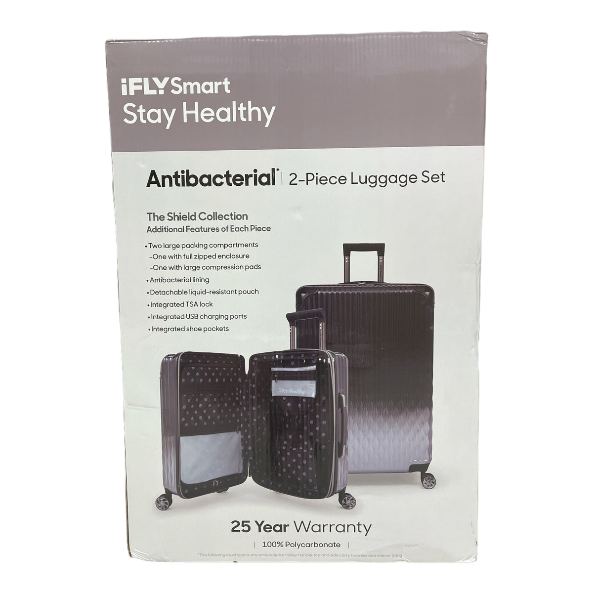iFLY Smart Shield Collection Antibacterial 2 Piece Travel Set, Black ...