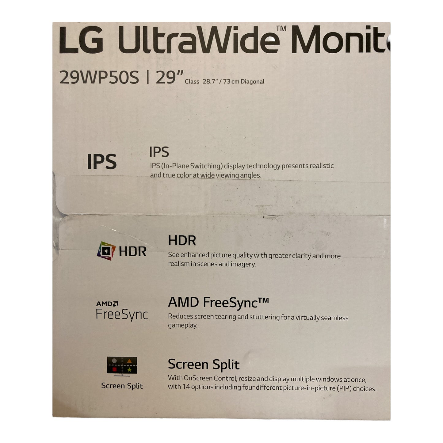 LG 29" Ultrawide Full HD Monitor, AMD FreeSync, Screen Split, HDR (29W