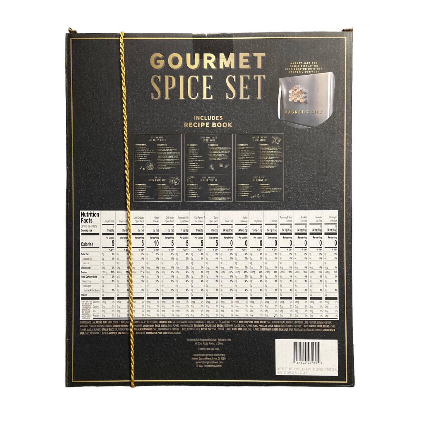 Modern Gourmet Foods Spice Set with Magnetic Lids, Recipe Book (Set of 16)