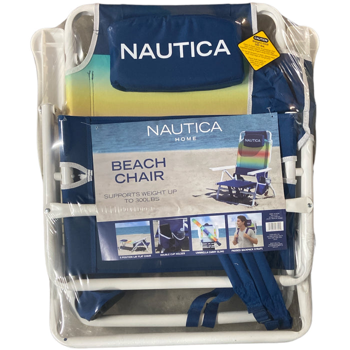 Nautica Portable Beach Chair, Double Cup Holder, Padded Straps (Tropical Ombre)