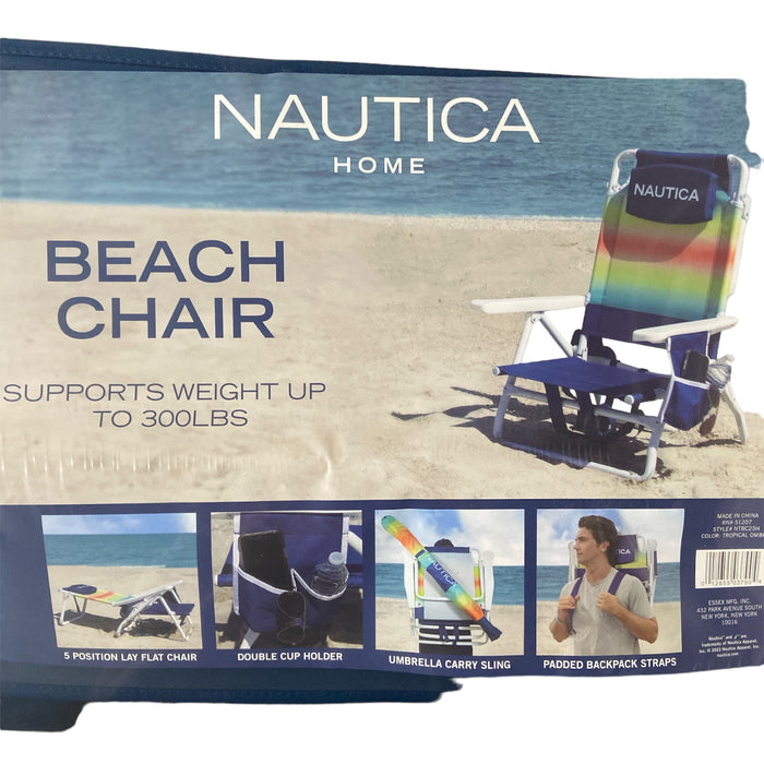 Nautica Portable Beach Chair, Double Cup Holder, Padded Straps (Tropical Ombre)