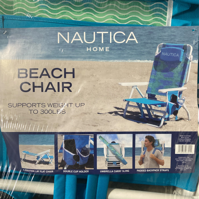 Nautica Portable Beach Chair, Double Cup Holder, Padded Straps (Bayside)