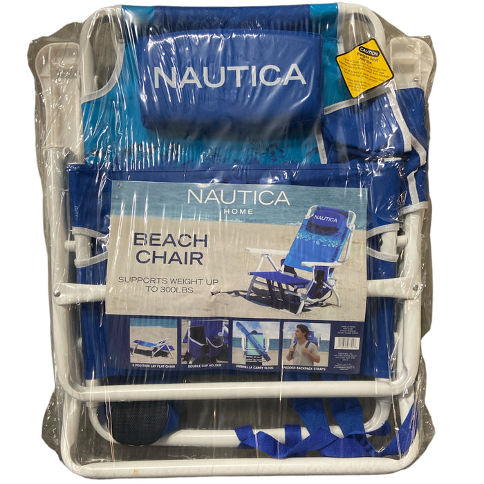 Nautica Portable Beach Chair, Double Cup Holder, Padded Straps ( Island Stripe)