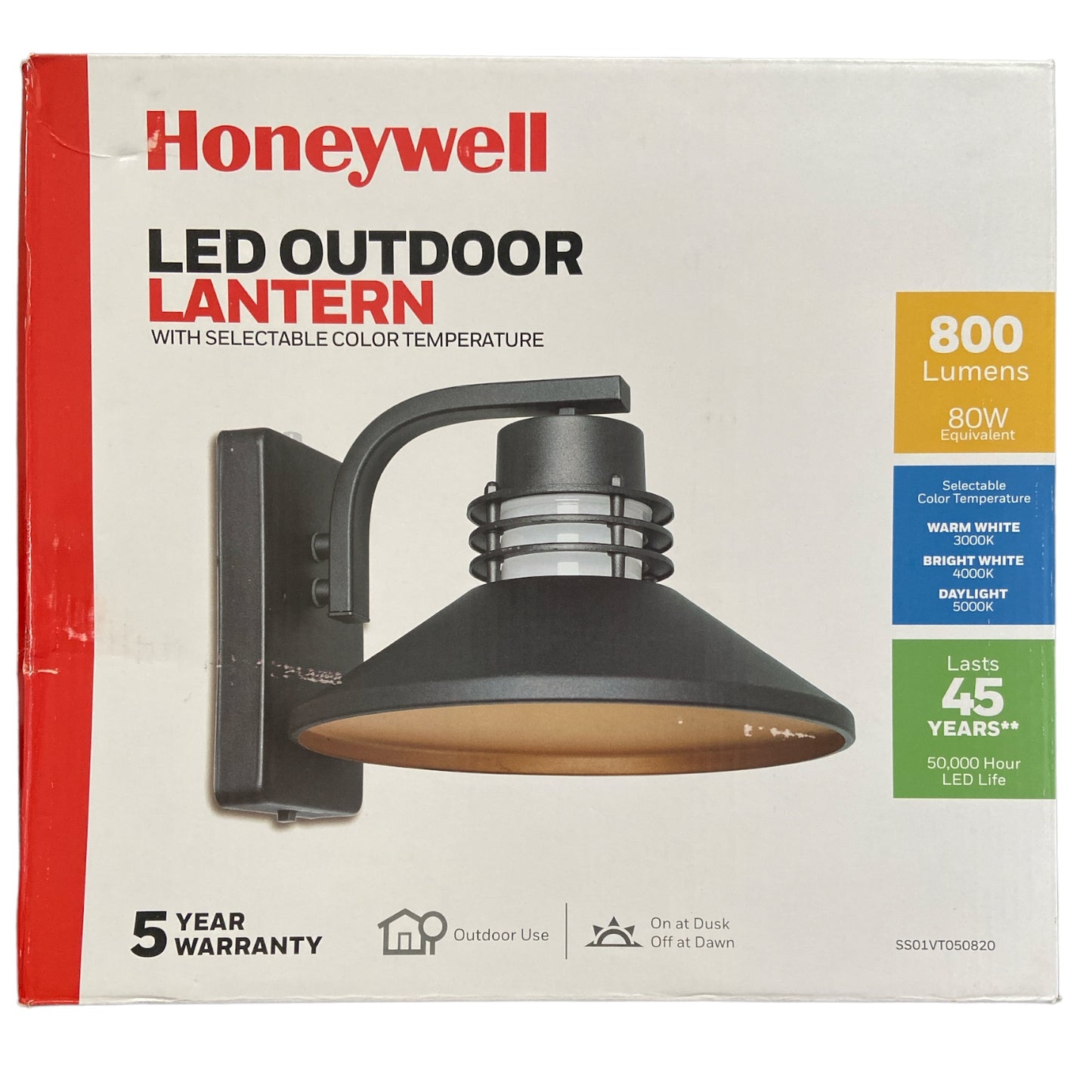 Honeywell 17W 800 Lumen Outdoor Lantern, Adjustable Color, 50k Hour LED Life