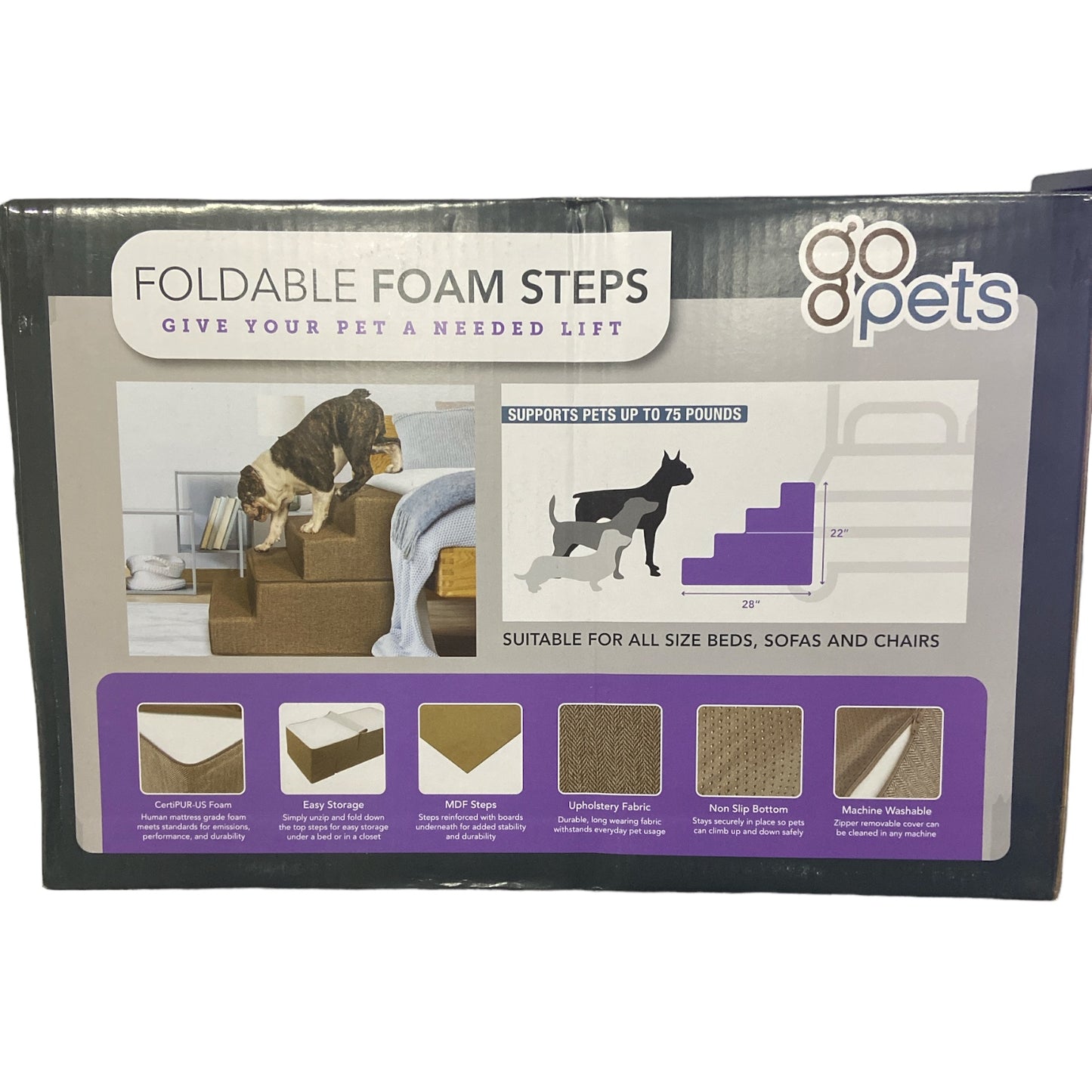 Foldable Foam Steps by Go Pets - Non Slip, Machine Washable and Up to 75lbs