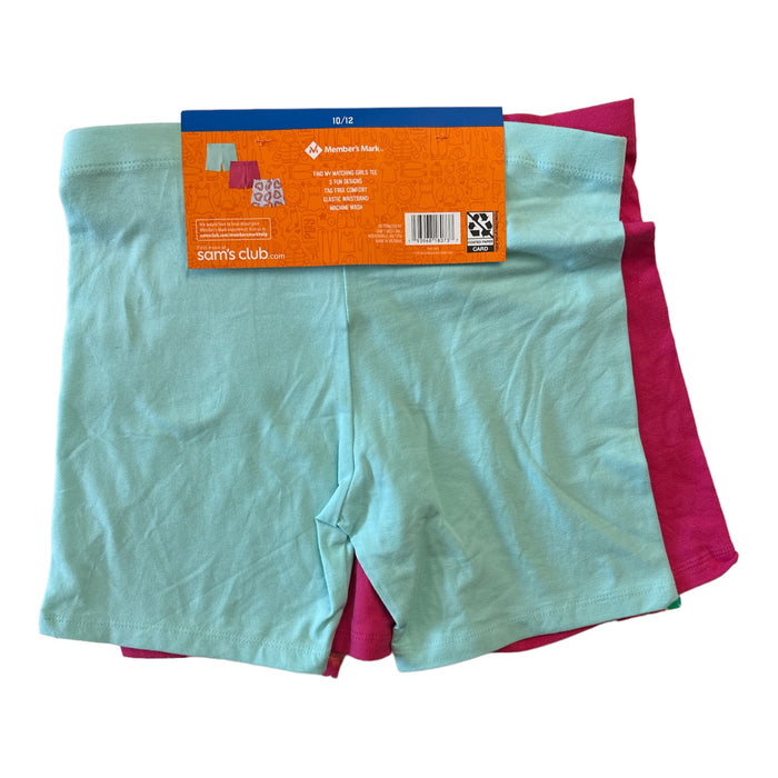 Member Mark Girl's 3-Pack Favorite Cartwheel Shorts (Parrot/White/Coral, 7/8)