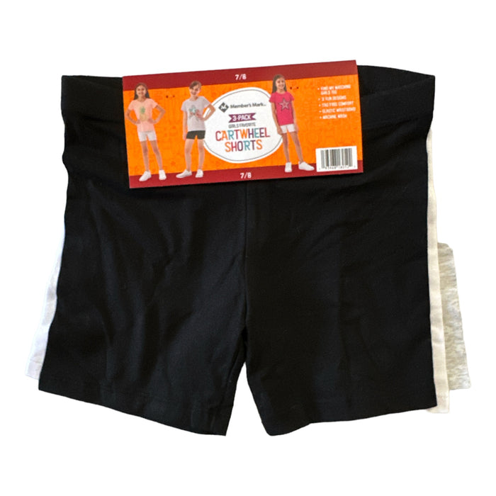 Member's Mark Girl's 3-Pack Favorite Cartwheel Shorts (Stripe/Black/Silver, 7/8)