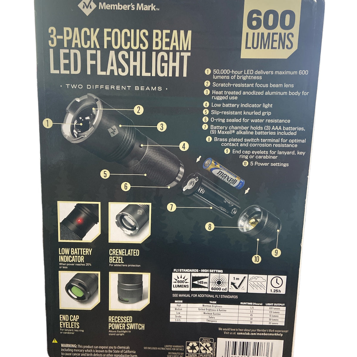 600 Lumen Led Example Member's Mark 600 Lumen LED Flashlight Set (Pack of 3) – Ewirelessgear