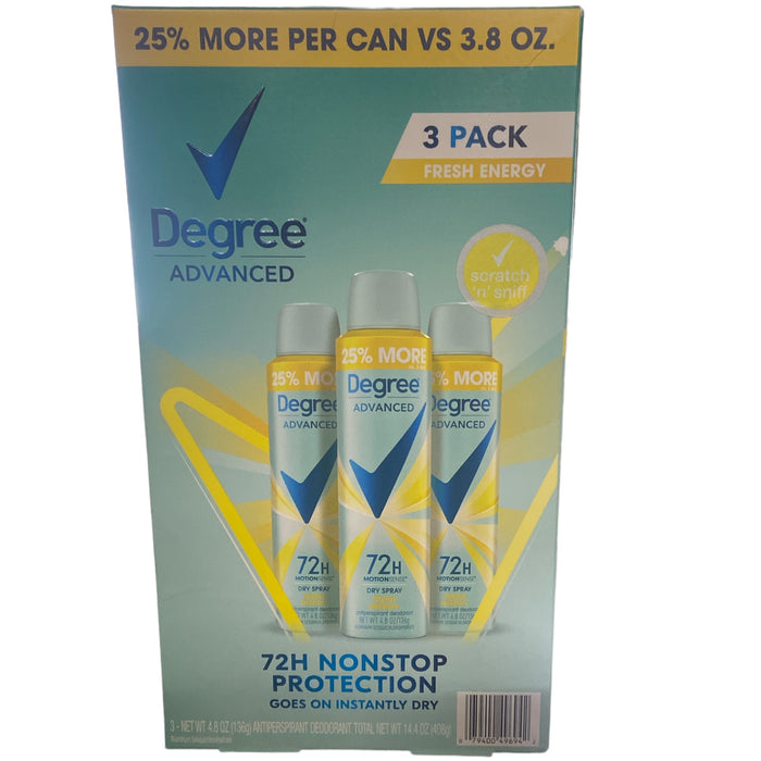 Degree Advanced Dry Spray Antiperspirant & Deodorant, Fresh Energy 4.8 oz.,3 pk.