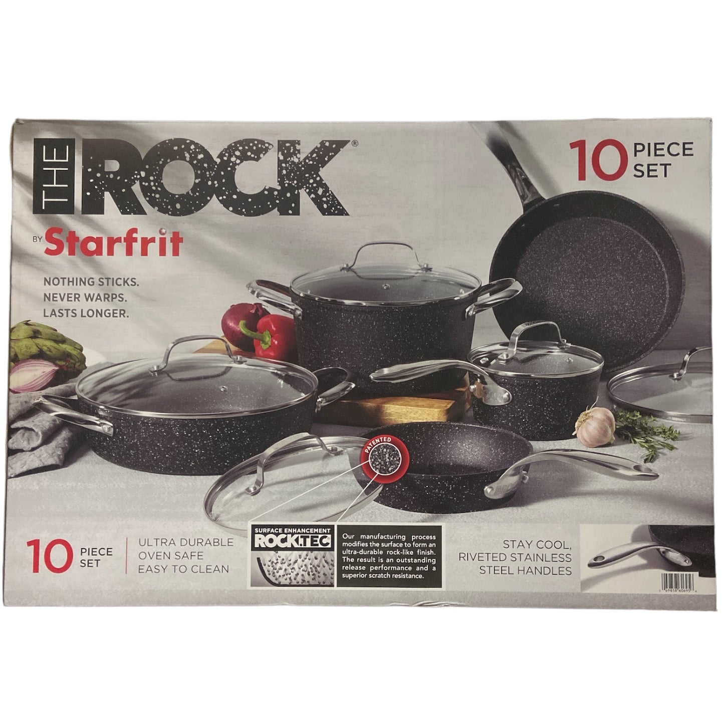 The Rock by Starfrit 10-Piece Cookware Set, Stainless Steel Handles