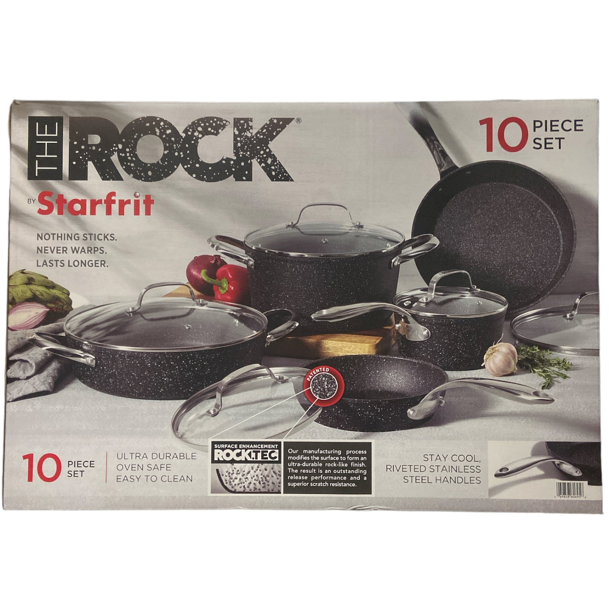 The Rock by Starfrit 10-Piece Cookware Set, Stainless Steel Handles ...