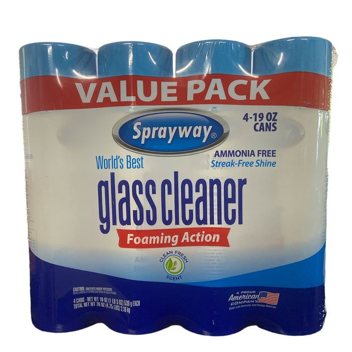 Sprayway Worlds Best Glass Cleaner, Amonia free, Streakless Foam - 4/19oz cans