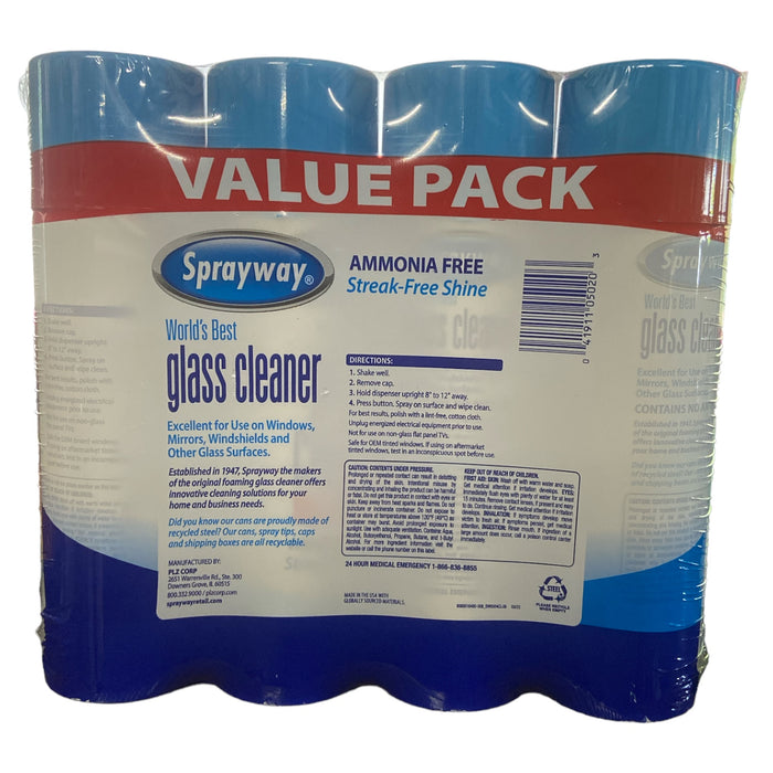 Sprayway Worlds Best Glass Cleaner, Amonia free, Streakless Foam - 4/19oz cans