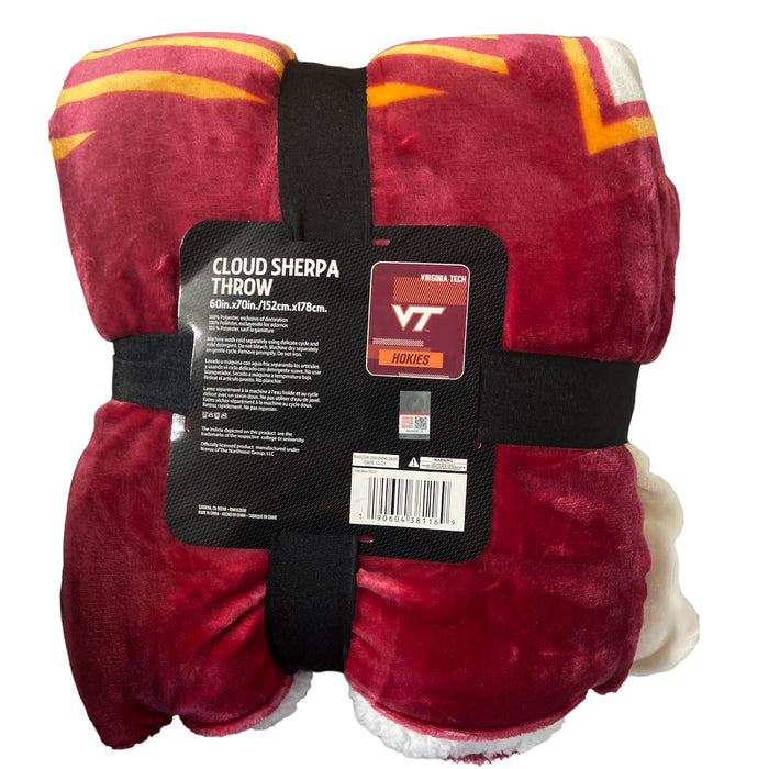 NCAA Cloud Throw Blanket Sherpa Back, 60" x 70" Virginia Tech Hokies