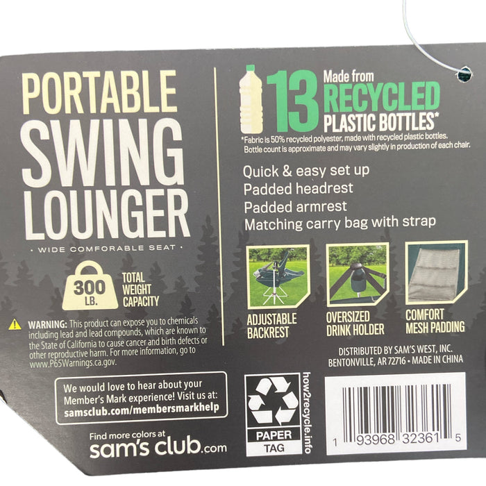 Member's Mark Swing Chair Lounger, Green, 37.8" x 27.2" x 44.1"
