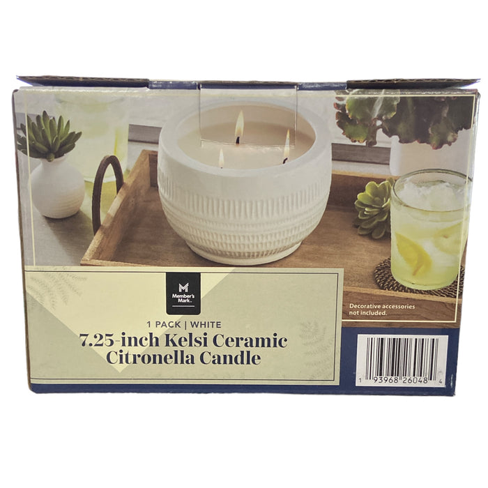 Member's Mark 7.25" Kelsi Ceramic Outdoor Citronella Candle, 3 Wick, White