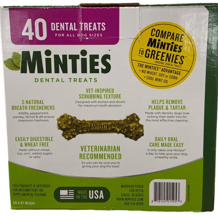 VetIQ Minties Dog Treat 40 Dental Treats for all Dogs, Cleans and Freshens