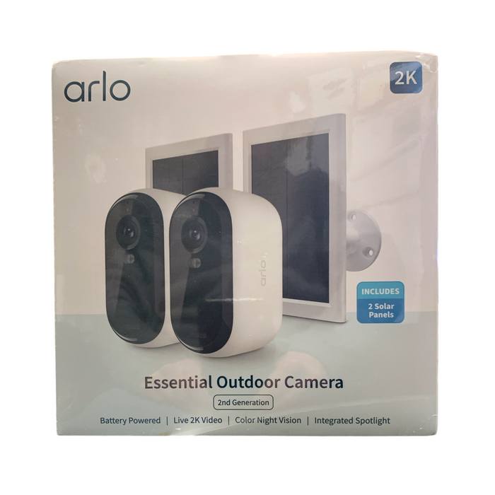 Arlo 2nd Generation Essential 2K Outdoor Security Camera, 2-Pack & Solar Panels