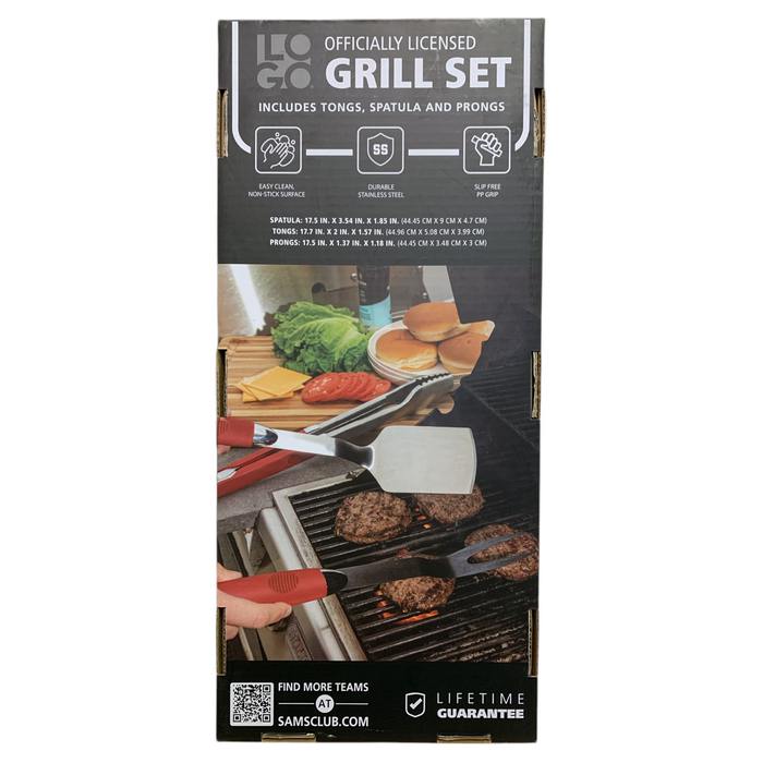 Logo Brands Officially Licensed NCAA 3-Piece Grill Set - Tongs, Spatula & Prongs