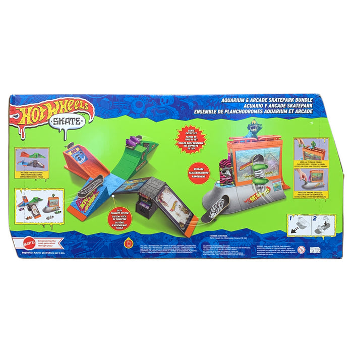Hot Wheels Skate Tony Hawk Aquarium & Arcade Skatepark Bundle, 4 Boards & Shoes