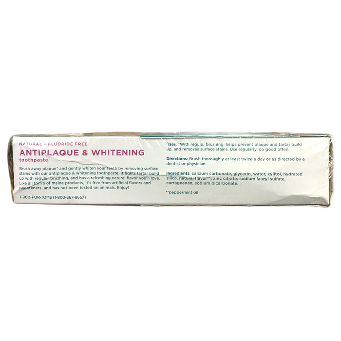 Tom's of Maine Natural Fluoride Free Anti-Plaque & Whitening Toothpaste, 4 Pack
