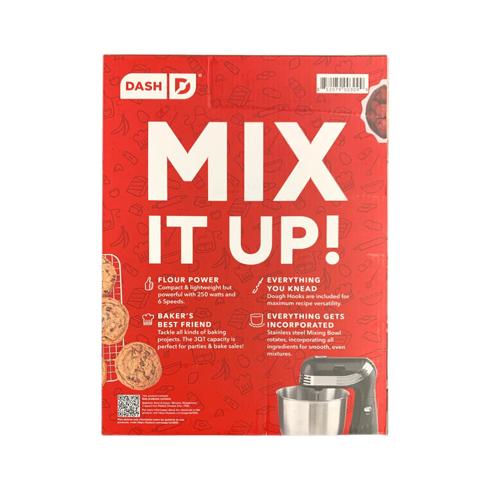 Dash Everyday Electric Stand Mixer, 6-Speed, 3-Quart Bowl, Black