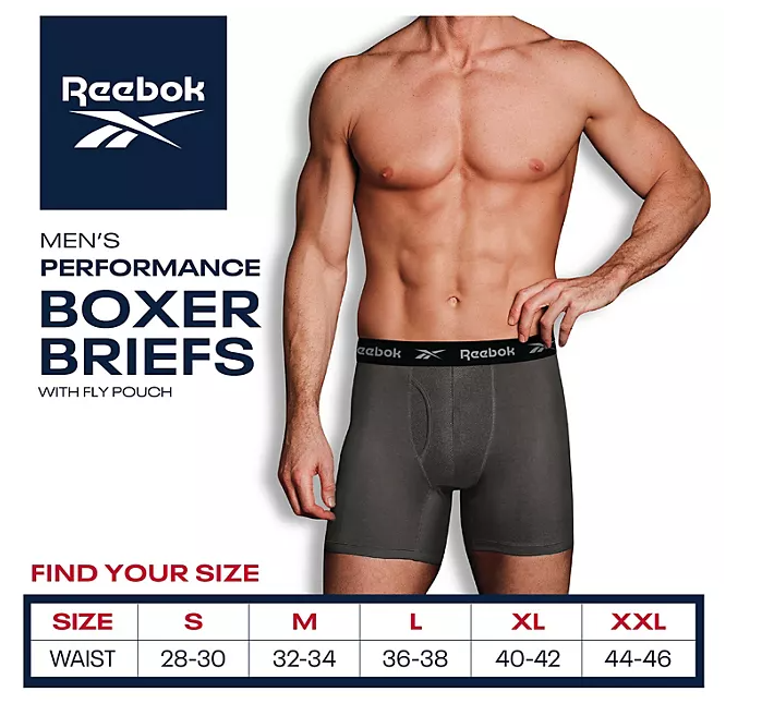 Reebok Men's 4-Pack Performance Boxer 6" Inseam Brief